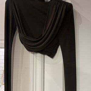 Zara Dark Long Sleeve Drape Blouse